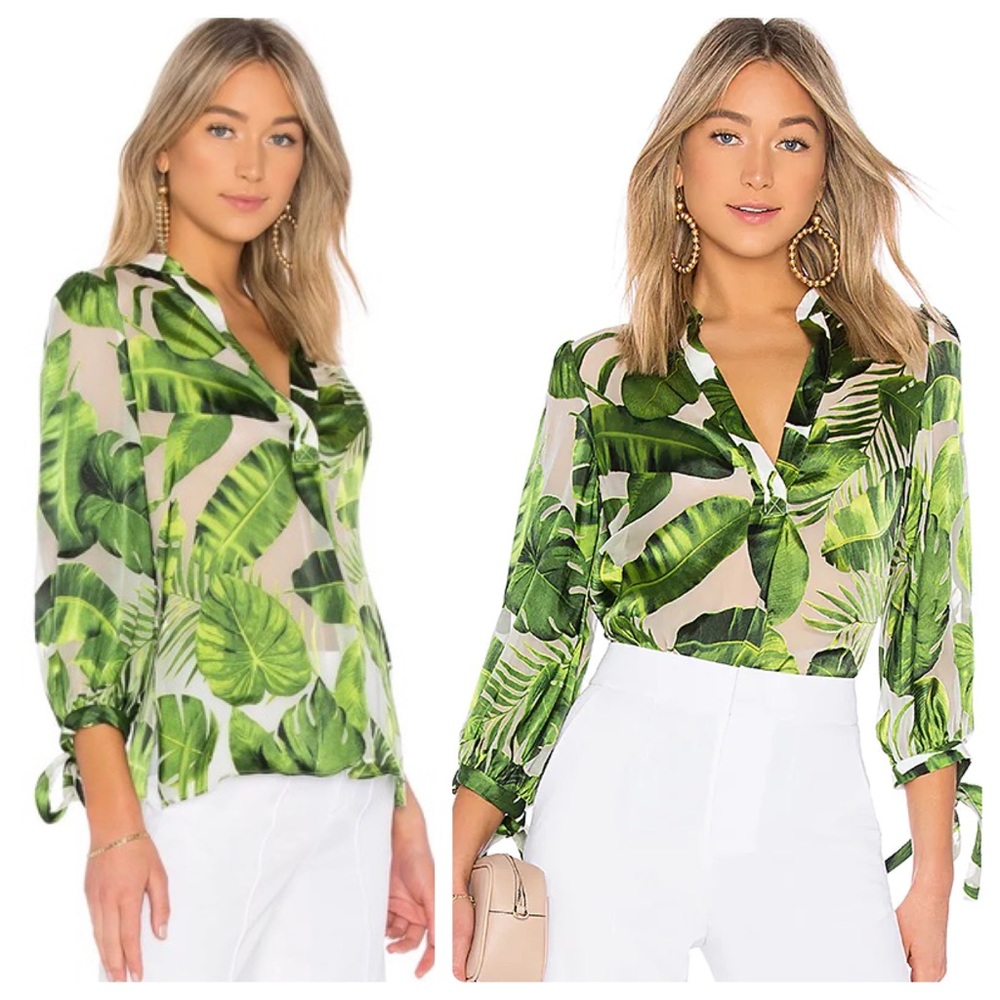 ALICE + OLIVIA Sheila Blouson Sleeve Henley Top - Picture 5 of 13